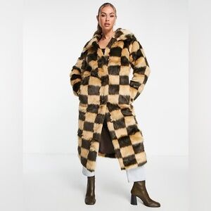 Missguided + Black and Tan Checkered Teddy Jacket